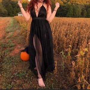 Shein black spaghetti strap dress with tulle